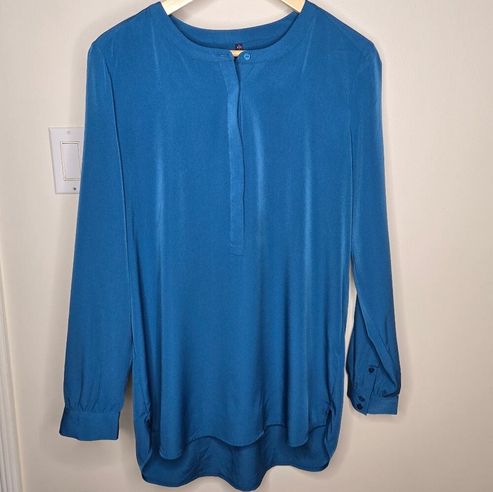 NYDJ Teal Blue Women's Long Sleeve Tunic Top Blouse Relaxed Size M
